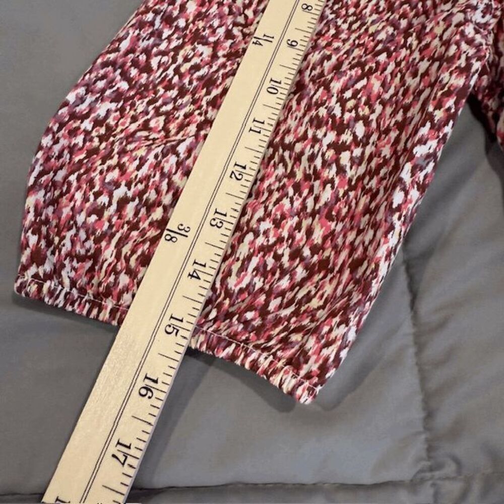 Universal Thread Pink Brown Print Elbow Puff Sleeve Ruched Mini Dress Size 6 - Picture 12 of 13